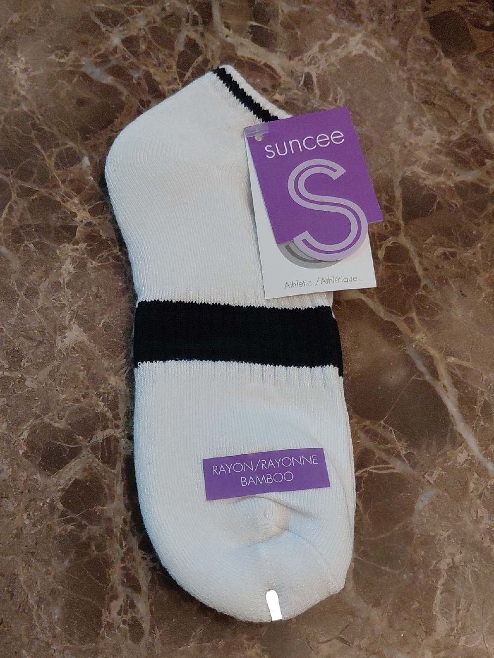 Rayon Bamboo White & Black Athletic No-Show Socks - Women